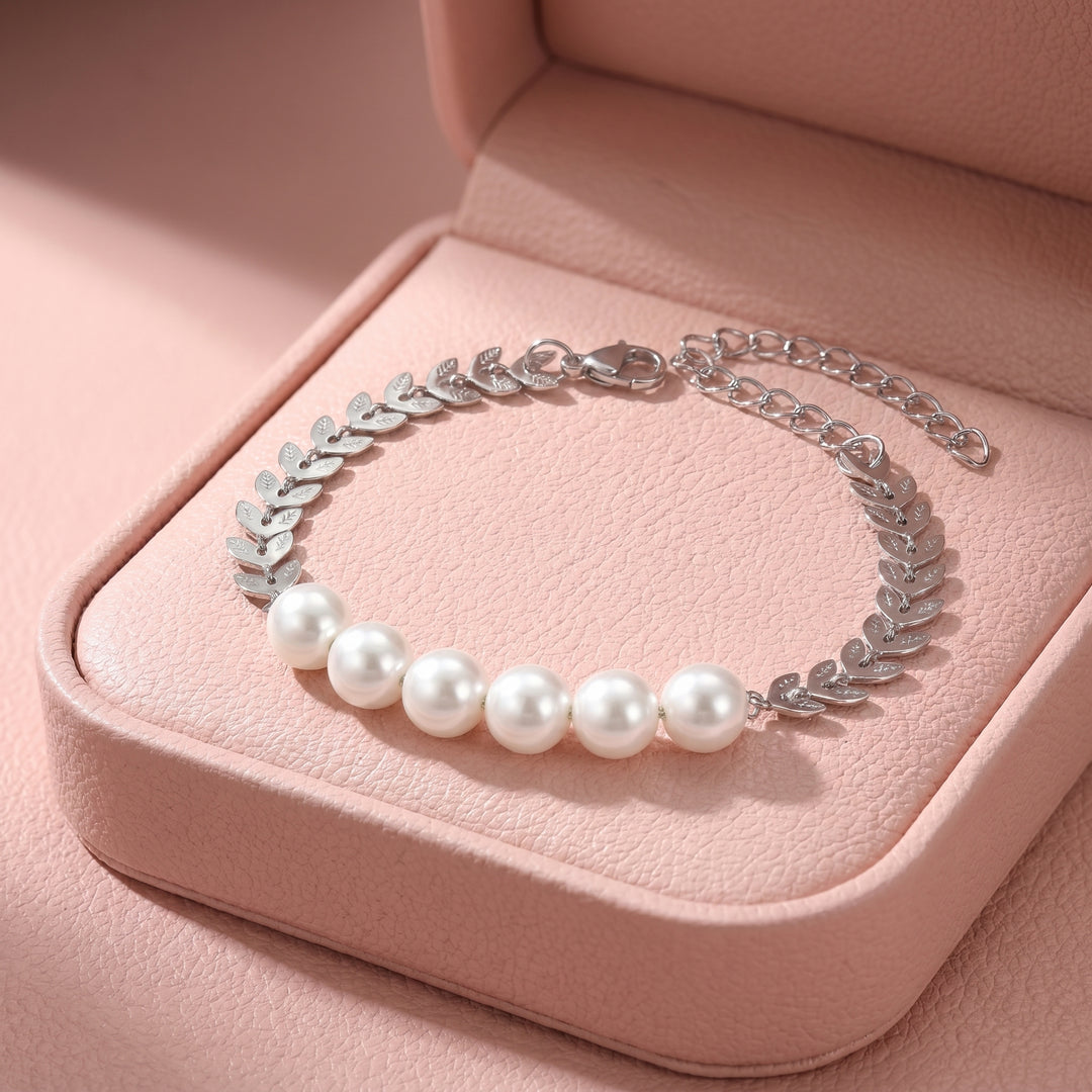 Pearl &amp; Leaf Chain Bracelet | Luxe6696