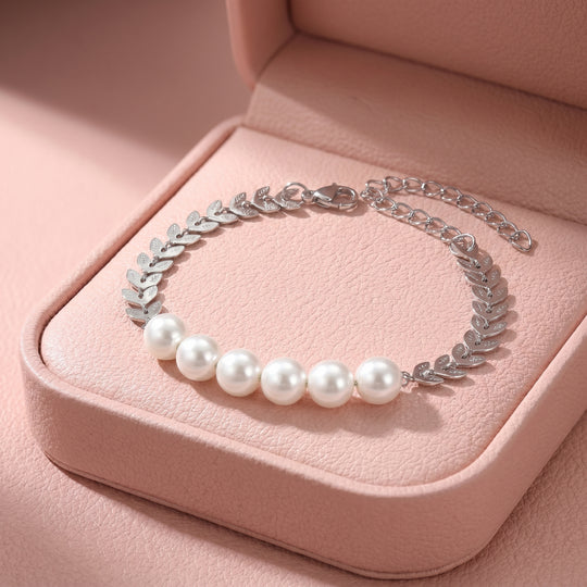 Pearl &amp; Leaf Chain Bracelet | Luxe6696