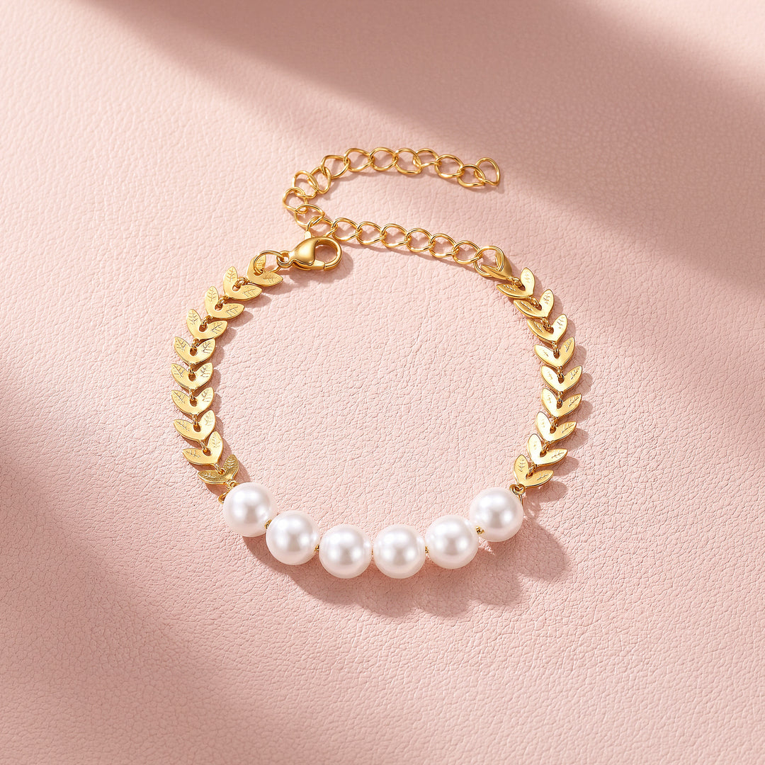 Pearl &amp; Leaf Chain Bracelet | Luxe6696
