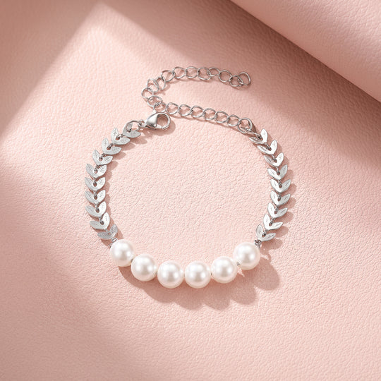 Pearl &amp; Leaf Chain Bracelet | Luxe6696