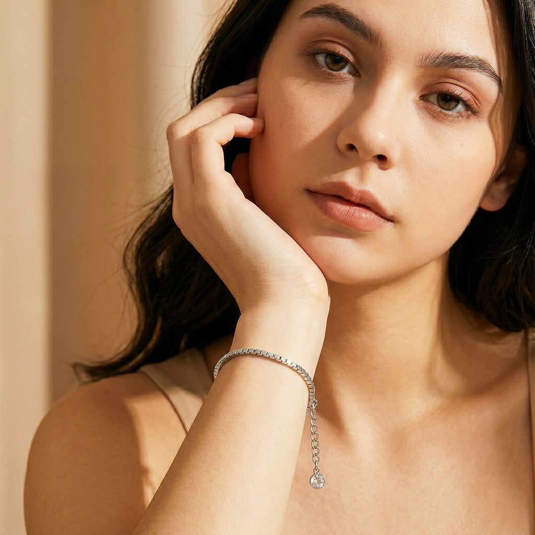 Box Chain Bracelet with Diamond Simulant Charm | Luxe6698