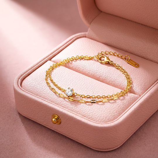 Double Chain Solitaire Bracelet | Luxe6699