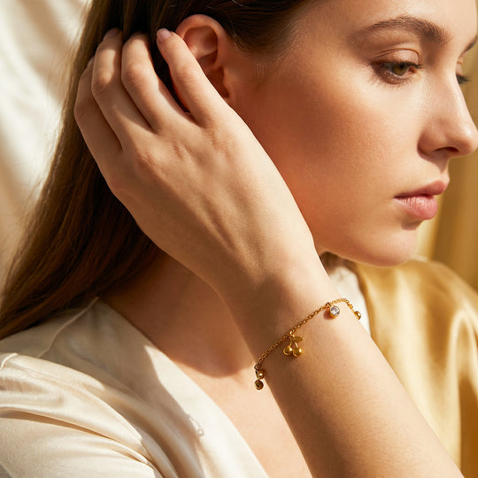Cherry &amp; Diamond Simulant Charm Bracelet | Luxe6709
