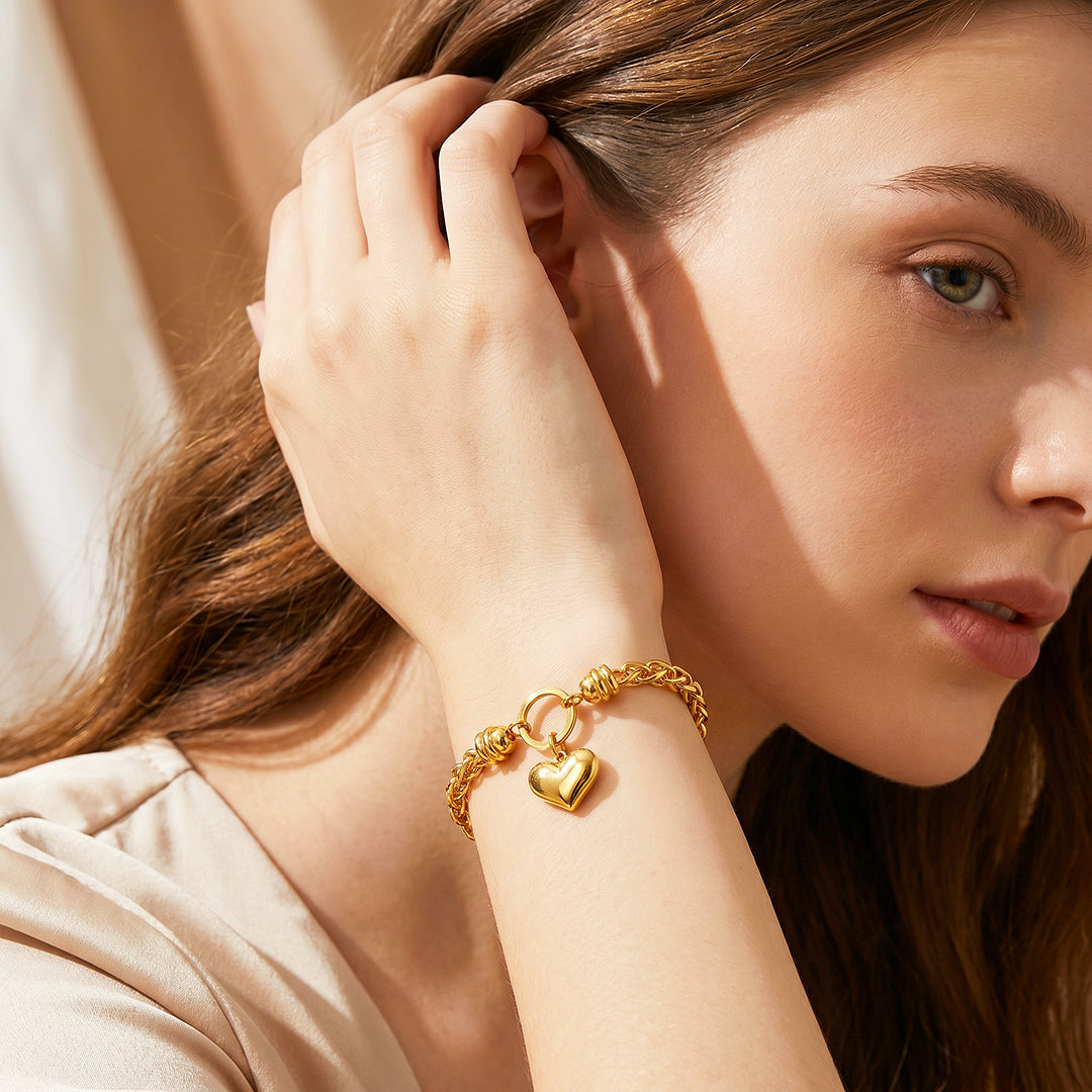 Puffy Heart Wheat Chain Bracelet | Luxe6712