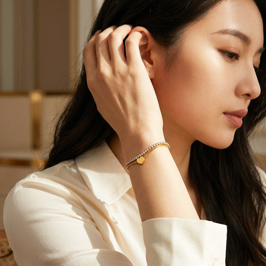 Double Layer Heart Tennis &amp; Chain Bracelet | Luxe6713