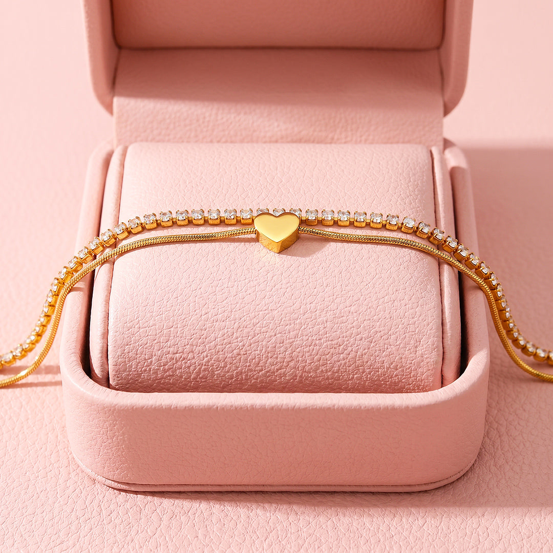 Double Layer Heart Tennis &amp; Chain Bracelet | Luxe6713