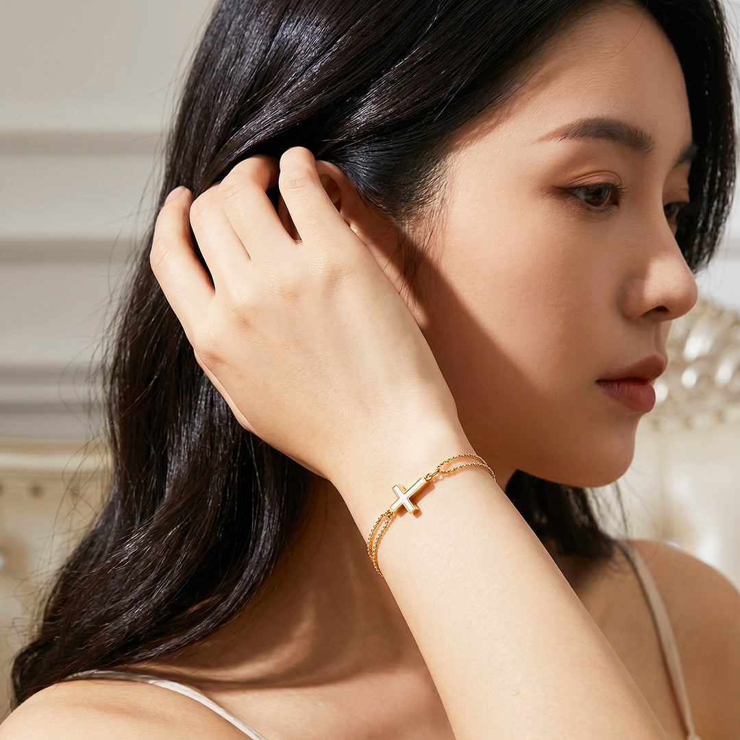 Cross With Double Chain Bracelet | Luxe6714