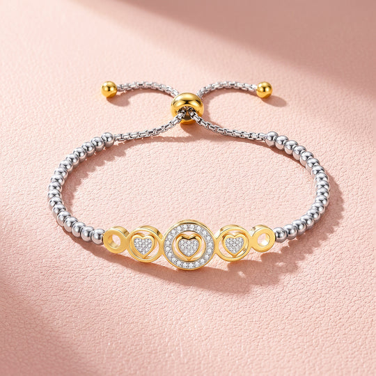 Pavé Hearts Circle Adjustable Bead Bracelet | Luxe6716