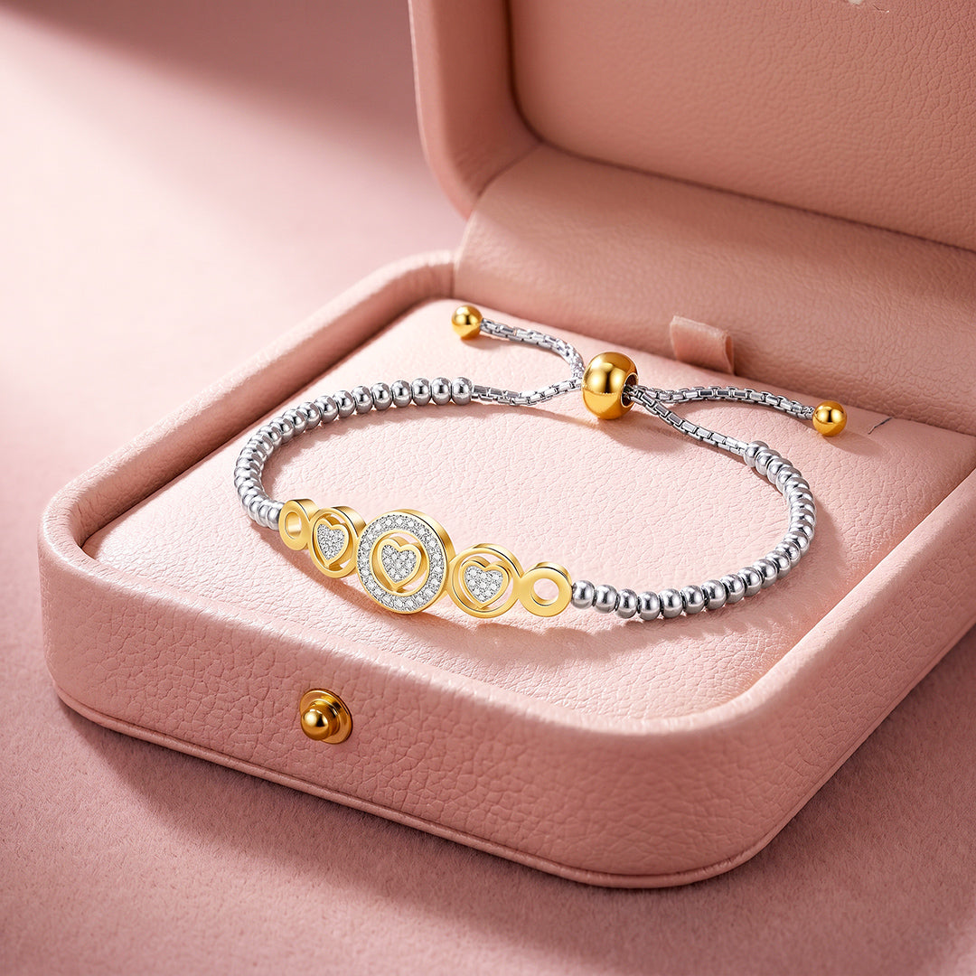 Pavé Hearts Circle Adjustable Bead Bracelet | Luxe6716