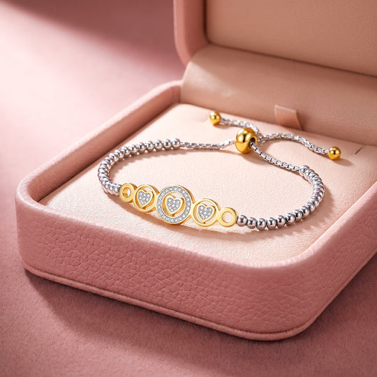 Pavé Hearts Circle Adjustable Bead Bracelet | Luxe6716