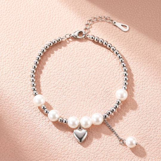 Pearls &amp; Gold Beads Heart Charm Bracelet | Luxe6718