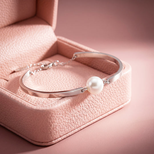 Single Pearl Flat Bar Bangle Bracelet | Luxe6720
