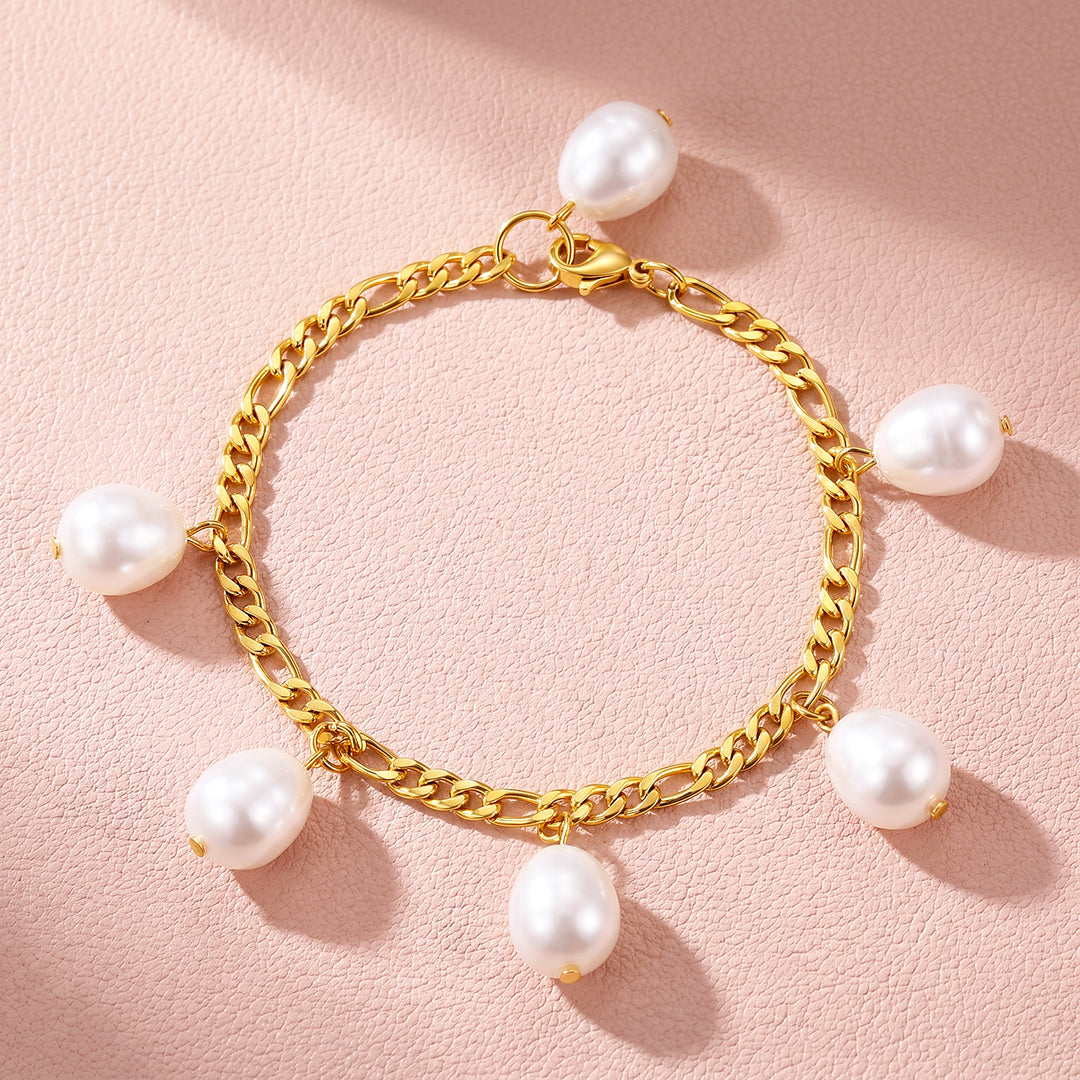 Pearl Drop Figaro Chain Bracelet | Luxe6722