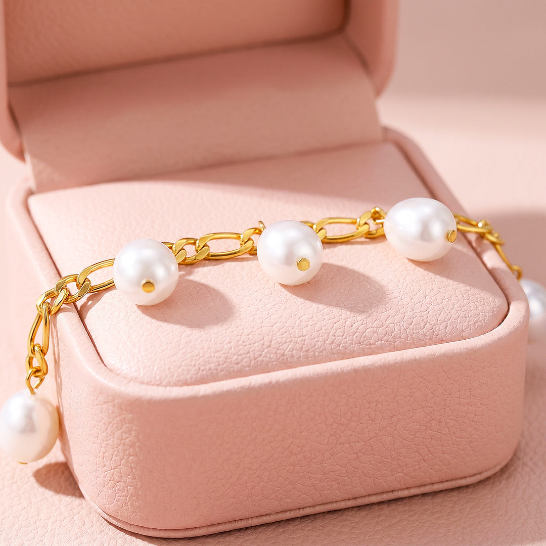 Pearl Drop Figaro Chain Bracelet | Luxe6722
