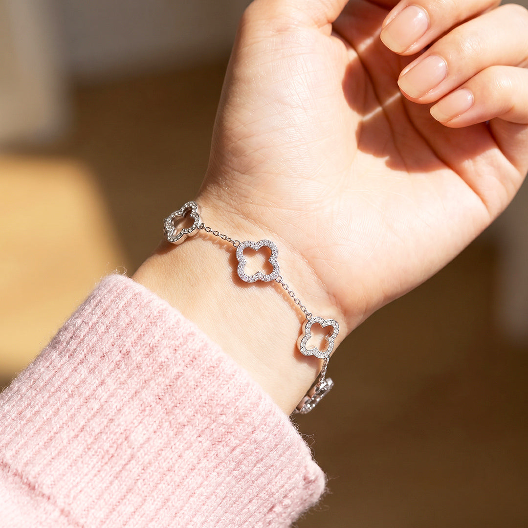 Pavé Clover Open Station Chain Bracelet | Luxe6728