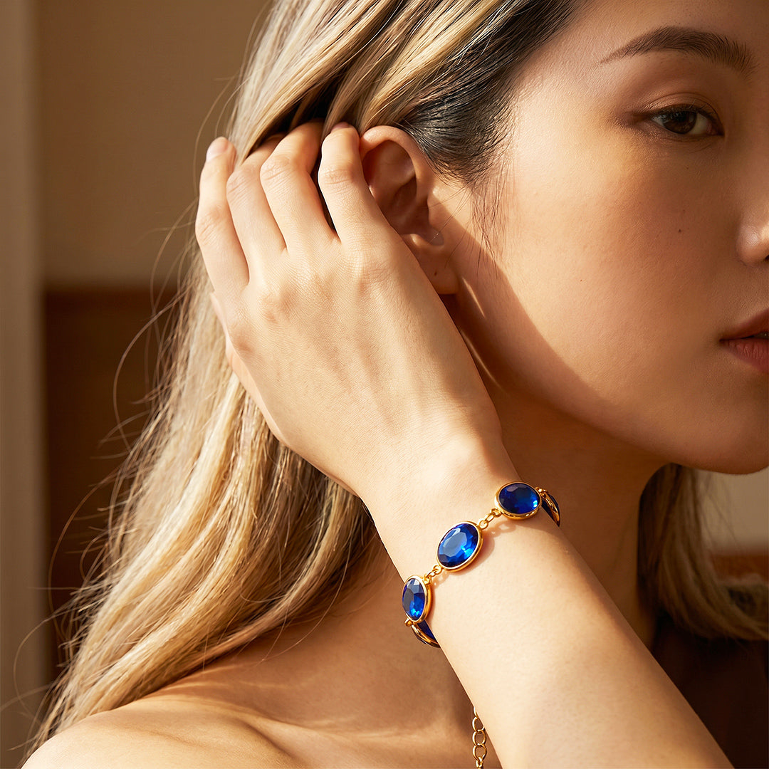 Oval Blue Crystal Station Bracelet | Luxe6732