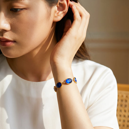 Oval Blue Crystal Station Bracelet | Luxe6732