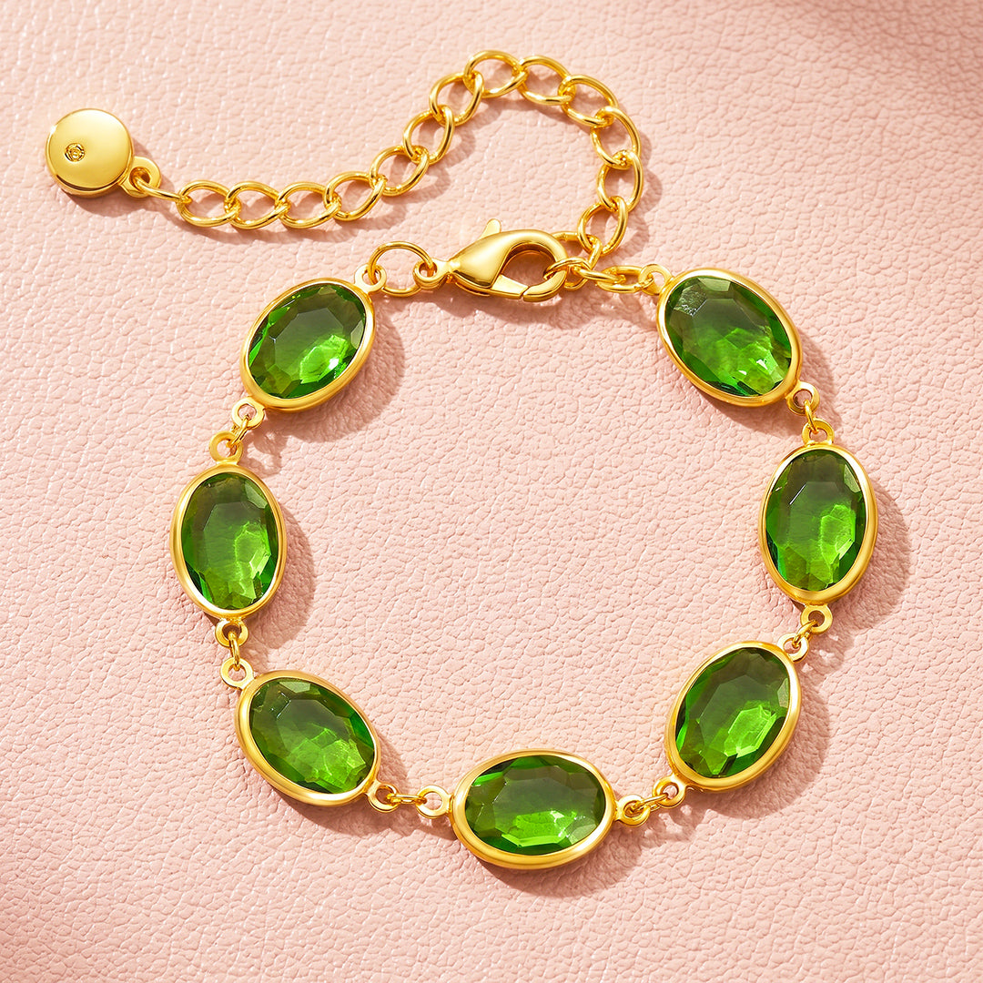 Oval Green Crystal Station Bracelet | Luxe6733