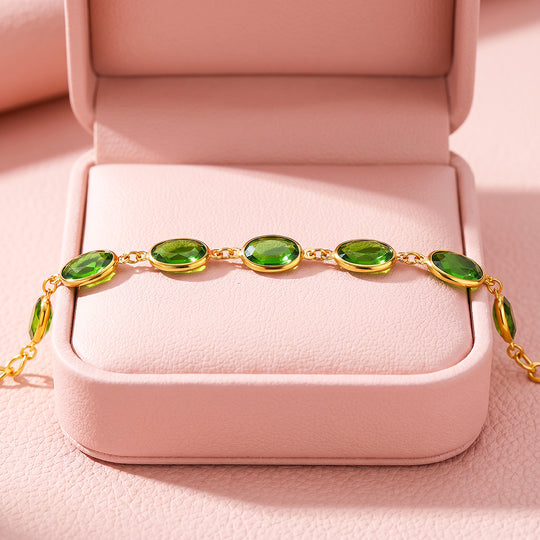 Oval Green Crystal Station Bracelet | Luxe6733