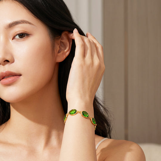 Oval Green Crystal Station Bracelet | Luxe6733