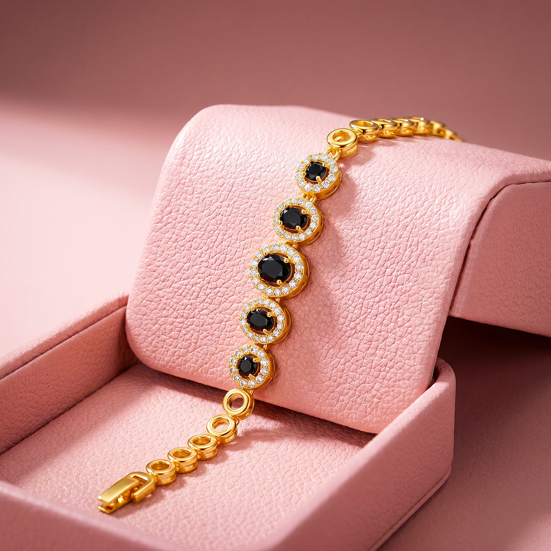 Oval Black Crystal Halo Bracelet | Luxe6734
