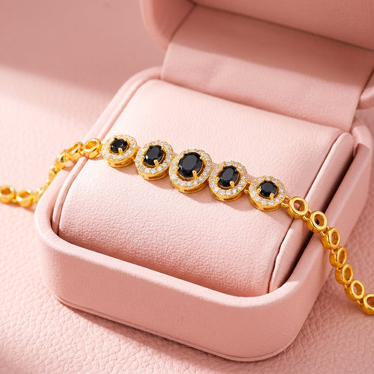 Oval Black Crystal Halo Bracelet | Luxe6734
