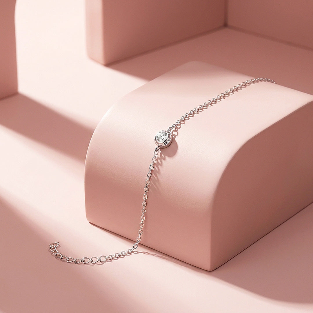 Bezel Solitaire Chain Bracelet | Women&
