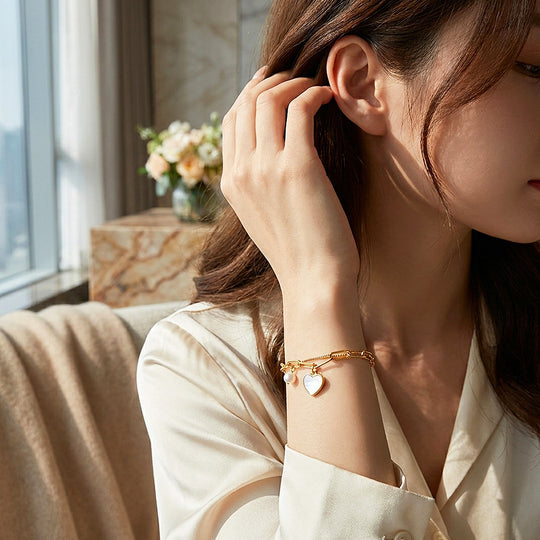 Mother of Pearl Heart Layered Bracelet | Women&