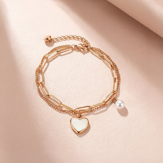 Mother of Pearl Heart Layered Bracelet | Women&