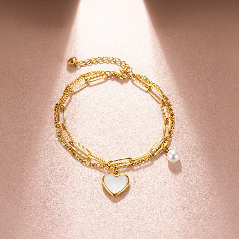 Mother of Pearl Heart Layered Bracelet | Women's Bracelet | Luxe6752