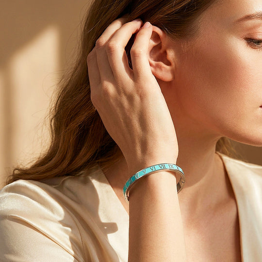 Roman Numeral Enamel Hinged Bangle | Women&