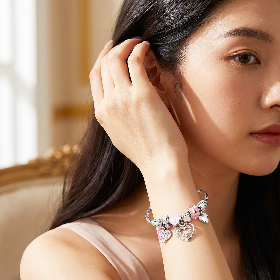 Heart Charm Cuff Bracelet | Luxe6776