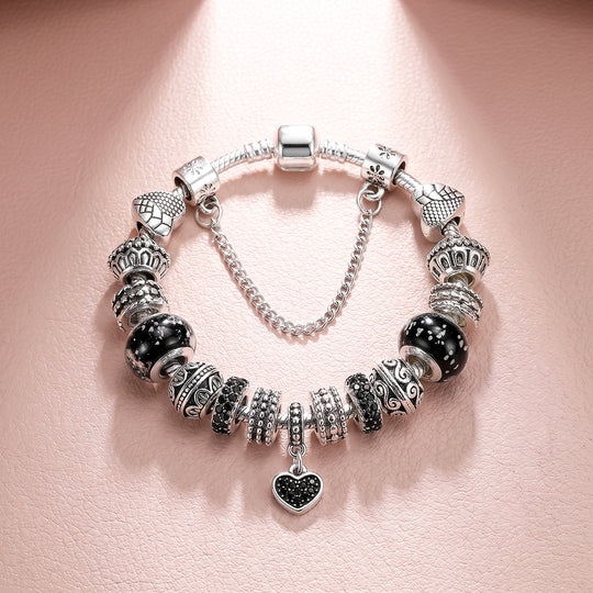 Black Heart Vintage Charm Bracelet | Luxe6780