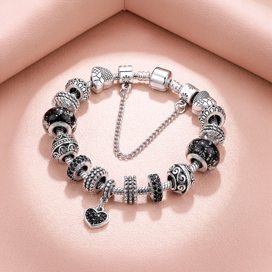 Black Heart Vintage Charm Bracelet | Luxe6780