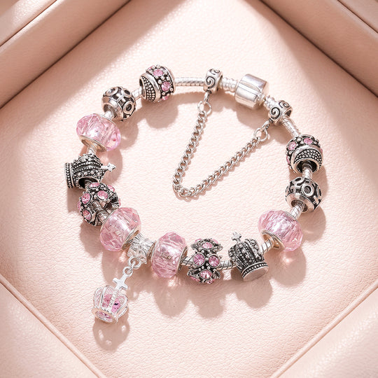 Pink Crown Vintage Charm Bracelet | Luxe6781