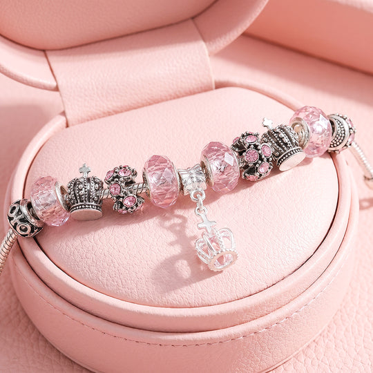 Pink Crown Vintage Charm Bracelet | Luxe6781