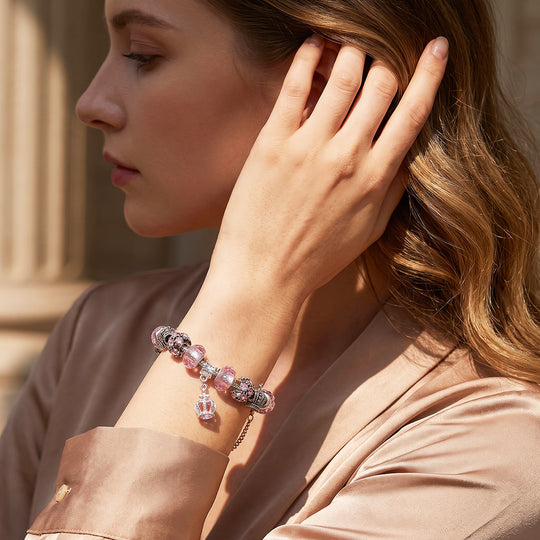 Pink Crown Vintage Charm Bracelet | Luxe6781