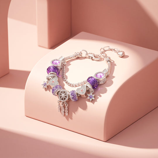 Purple Heart &amp; Feather Charm Bracelet | Luxe6787