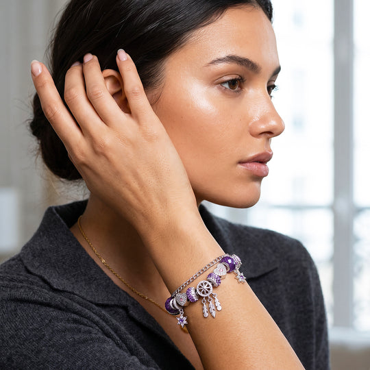 Purple Heart &amp; Feather Charm Bracelet | Luxe6787