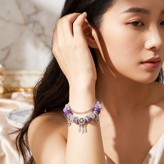 Purple Heart &amp; Feather Charm Bracelet | Luxe6787