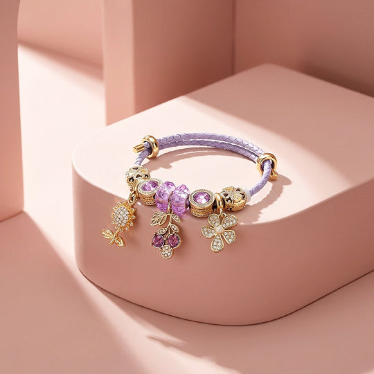Botanical Harvest Woven Leather Charm Bracelet | Women&