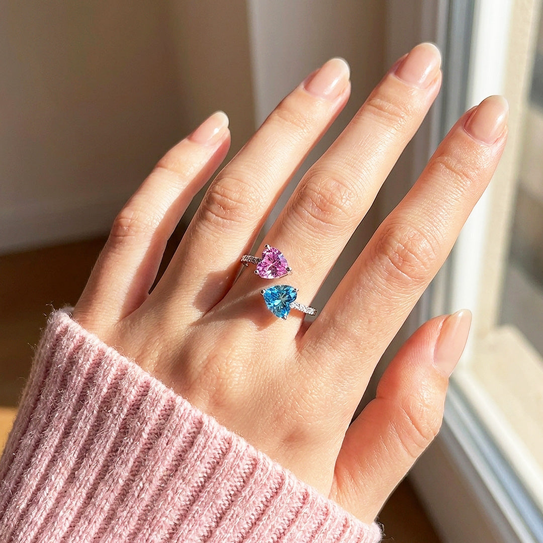 Pink and Blue Heart Toi et Moi Pavé | Women&