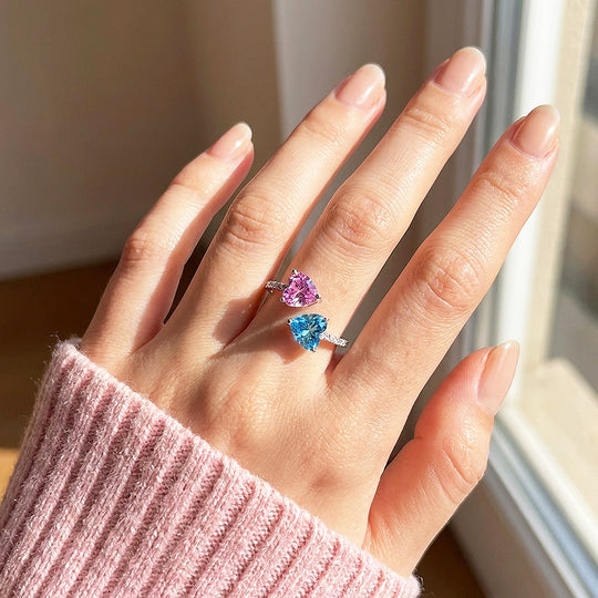 Pink and Blue Heart Toi et Moi Pavé | Women&