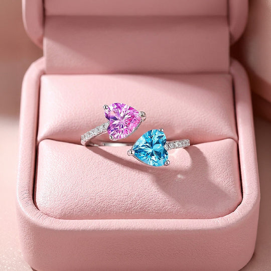 Pink and Blue Heart Toi et Moi Pavé | Women&