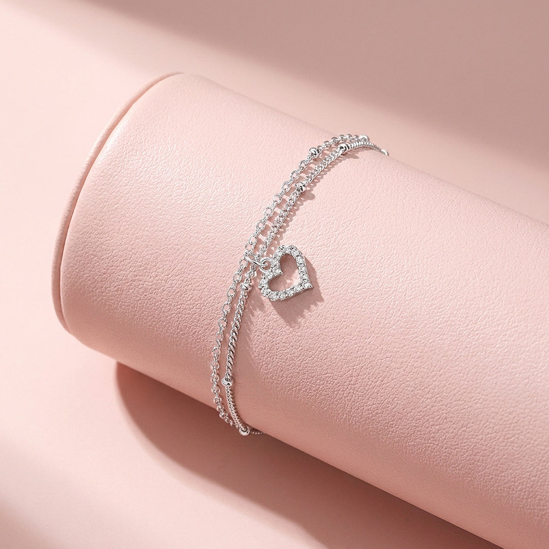 Double Layer Sparkle Heart &amp; Mini Pave Charm | Anklet | Luxe9223