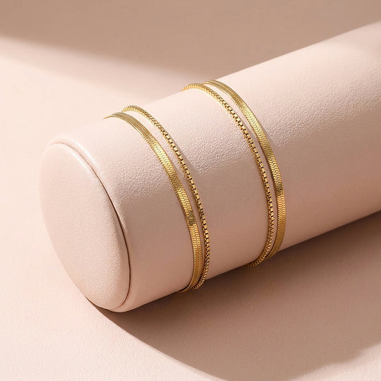 Double Layer Herringbone &amp; Box Chain | Anklet | Luxe9242