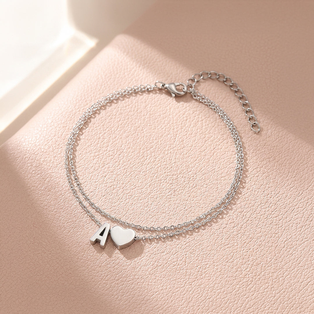 Double Layer Initial &amp; Heart Charm | Anklet | Luxe9267
