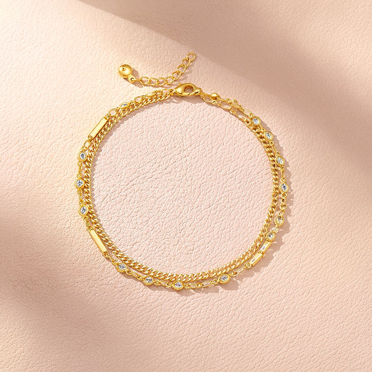Double-Layer Bezel Stone &amp; Bar | Anklet | Luxe9271