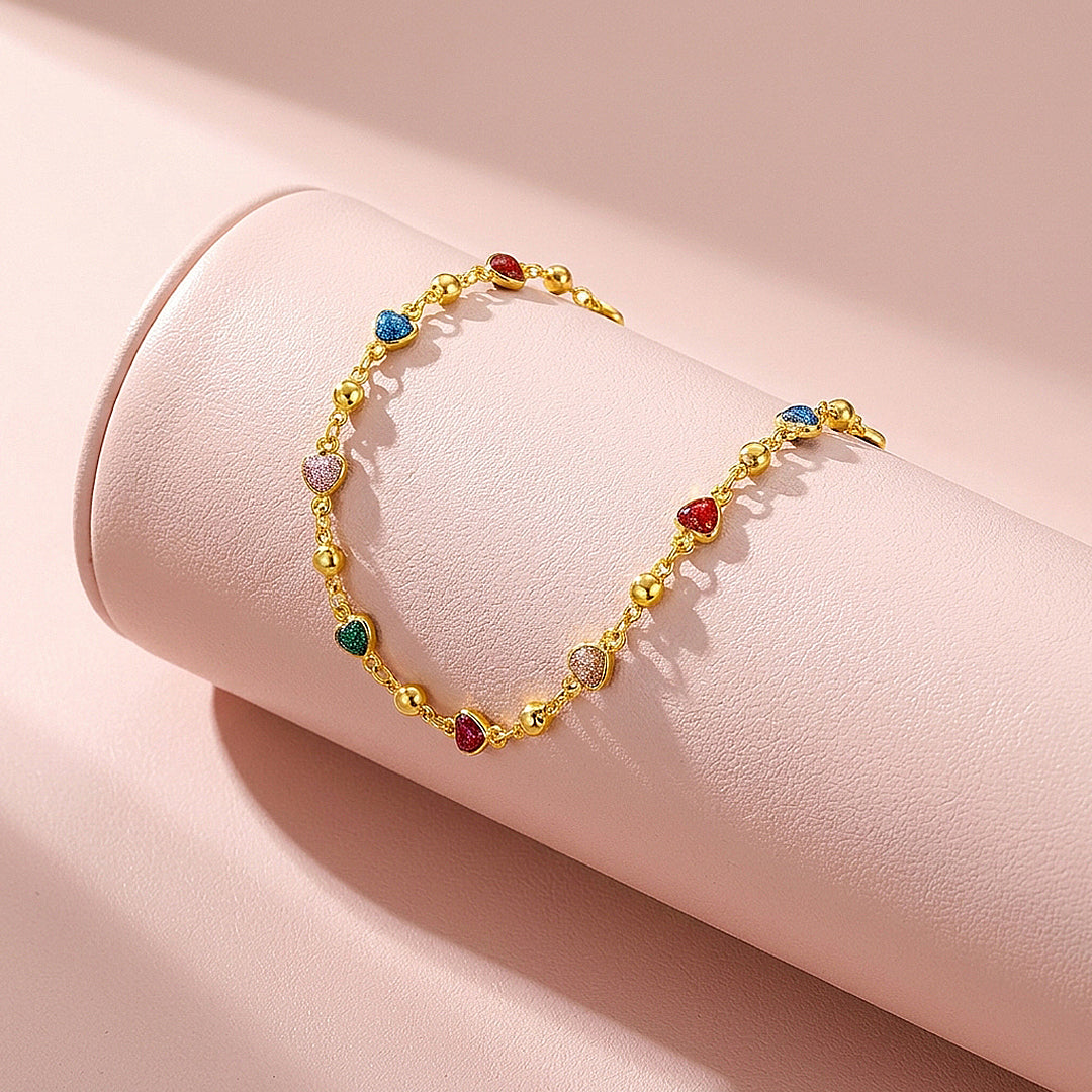 Multicolor Glitter Heart Chain | Anklet | Luxe9278
