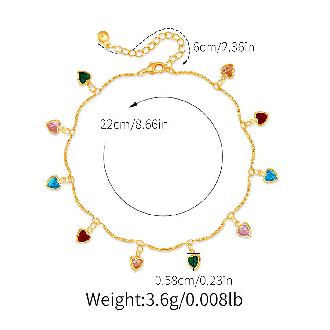Luxe9279 - Multicolored Heart Charm Anklet